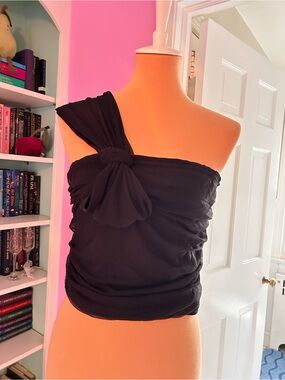 Maeve Black One-Shoulder Knot-Detail Camisole